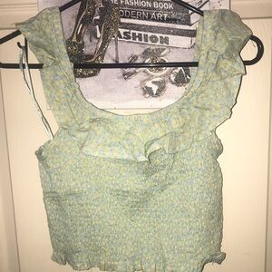 Pink Rose Brand Lemons on Green Ruffled Crop Top